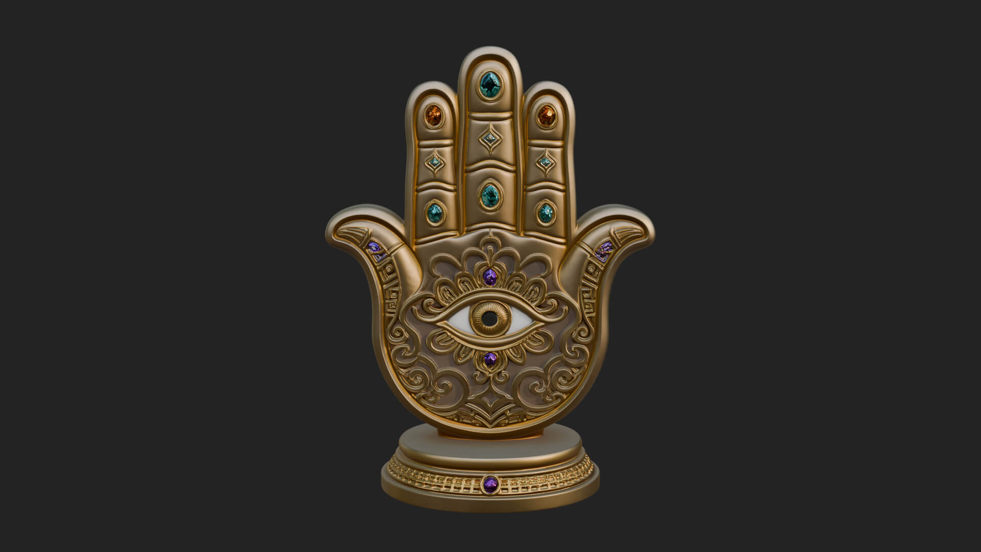 Standing Hamsa Hand Ornament Design 5 3D Print Model 3D Model