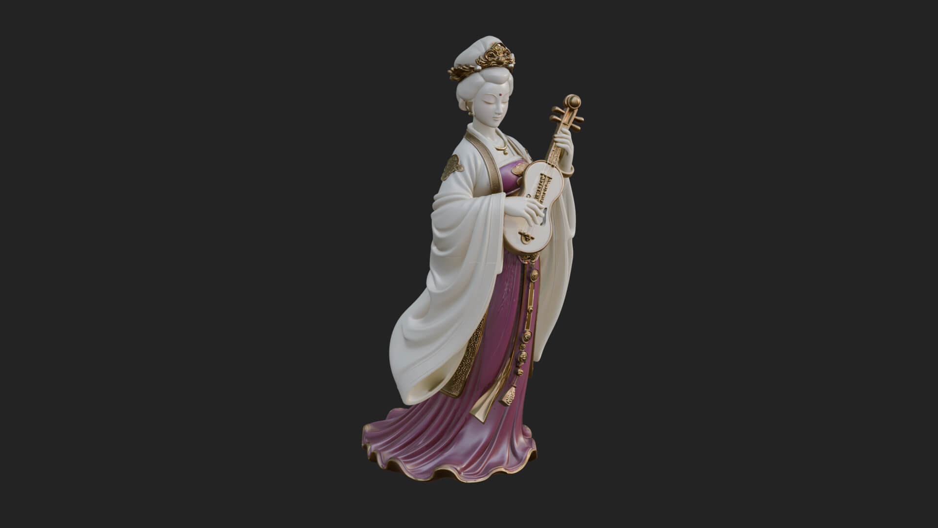 Standing Lute Lady Statue Design 1 3D Print Model 3D Model