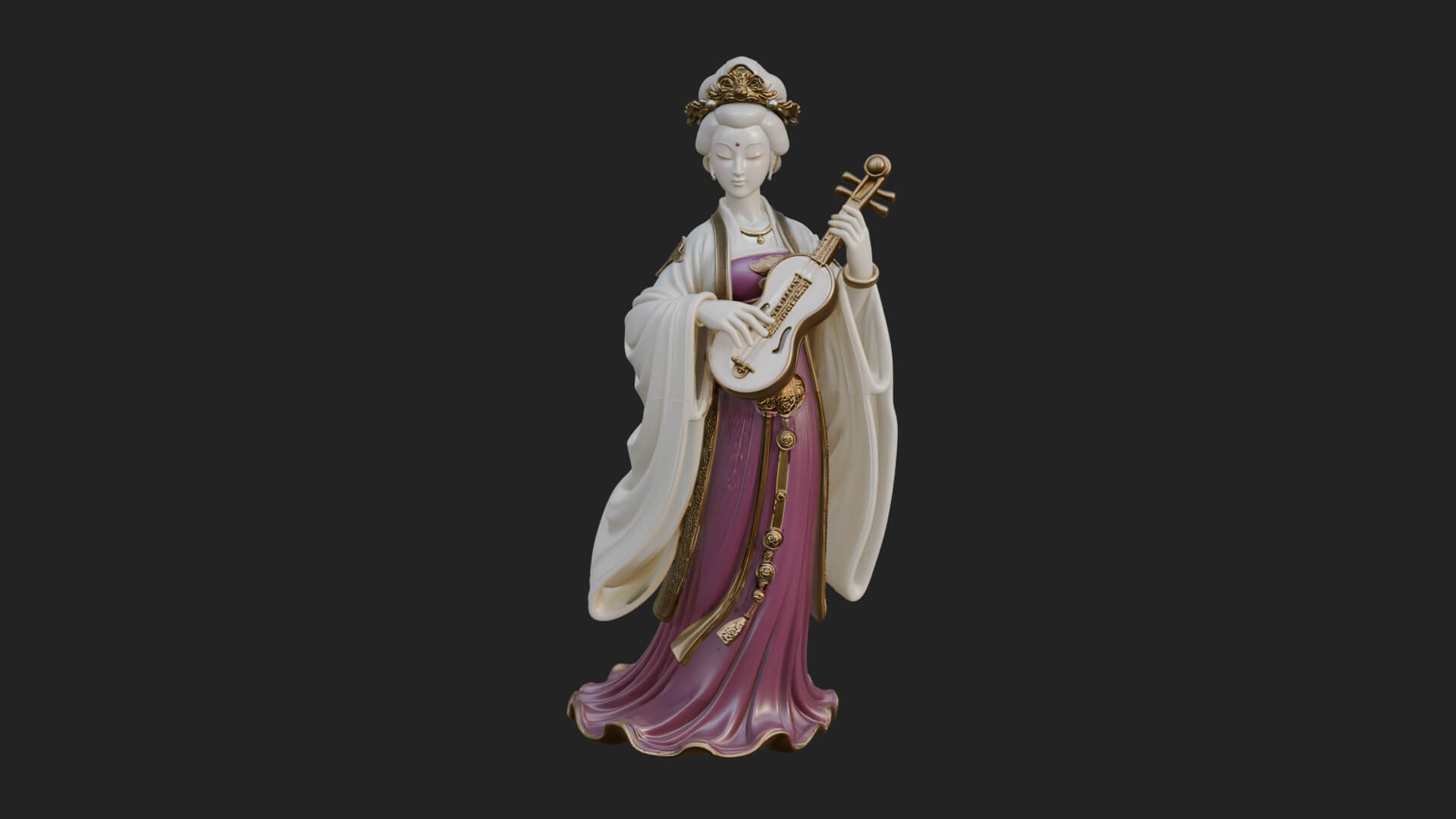 Standing Lute Lady Statue Design 1 3D Print Model 3D Model