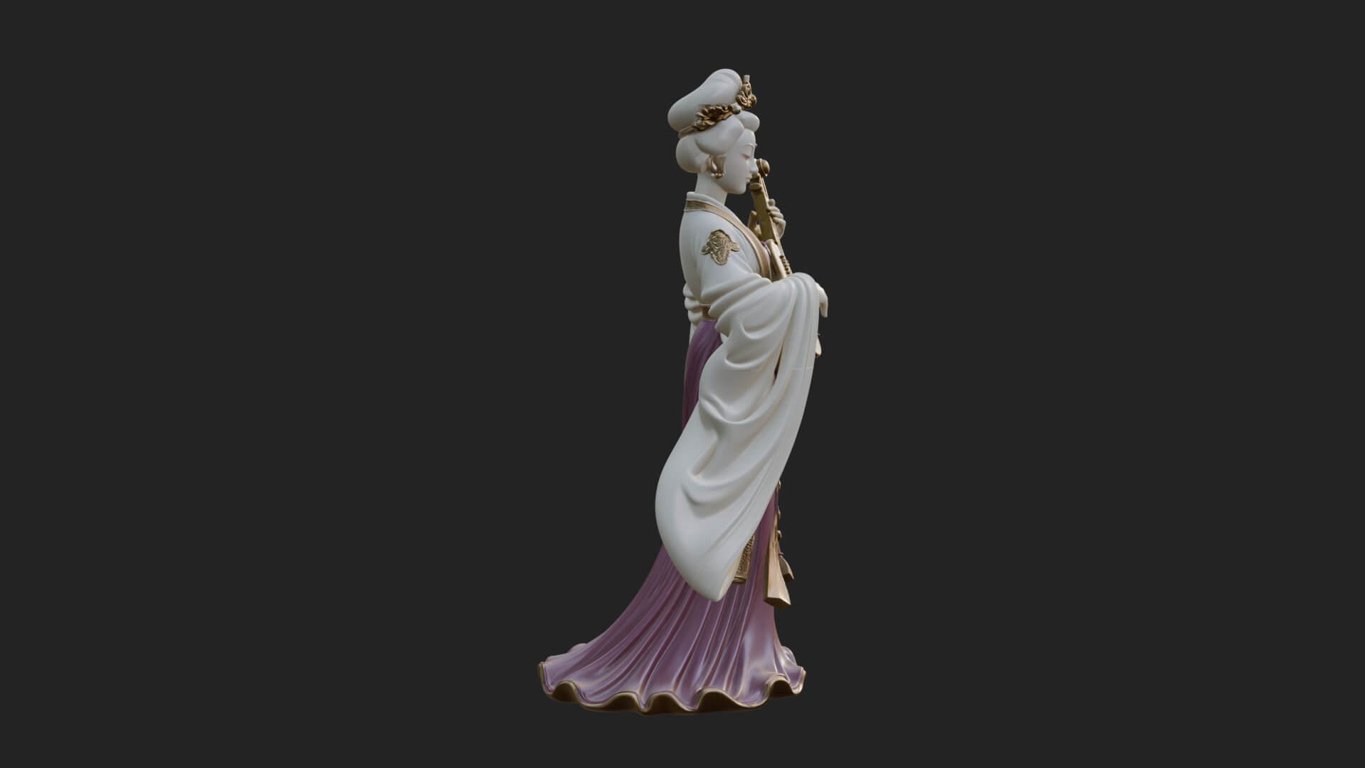 Standing Lute Lady Statue Design 1 3D Print Model 3D Model