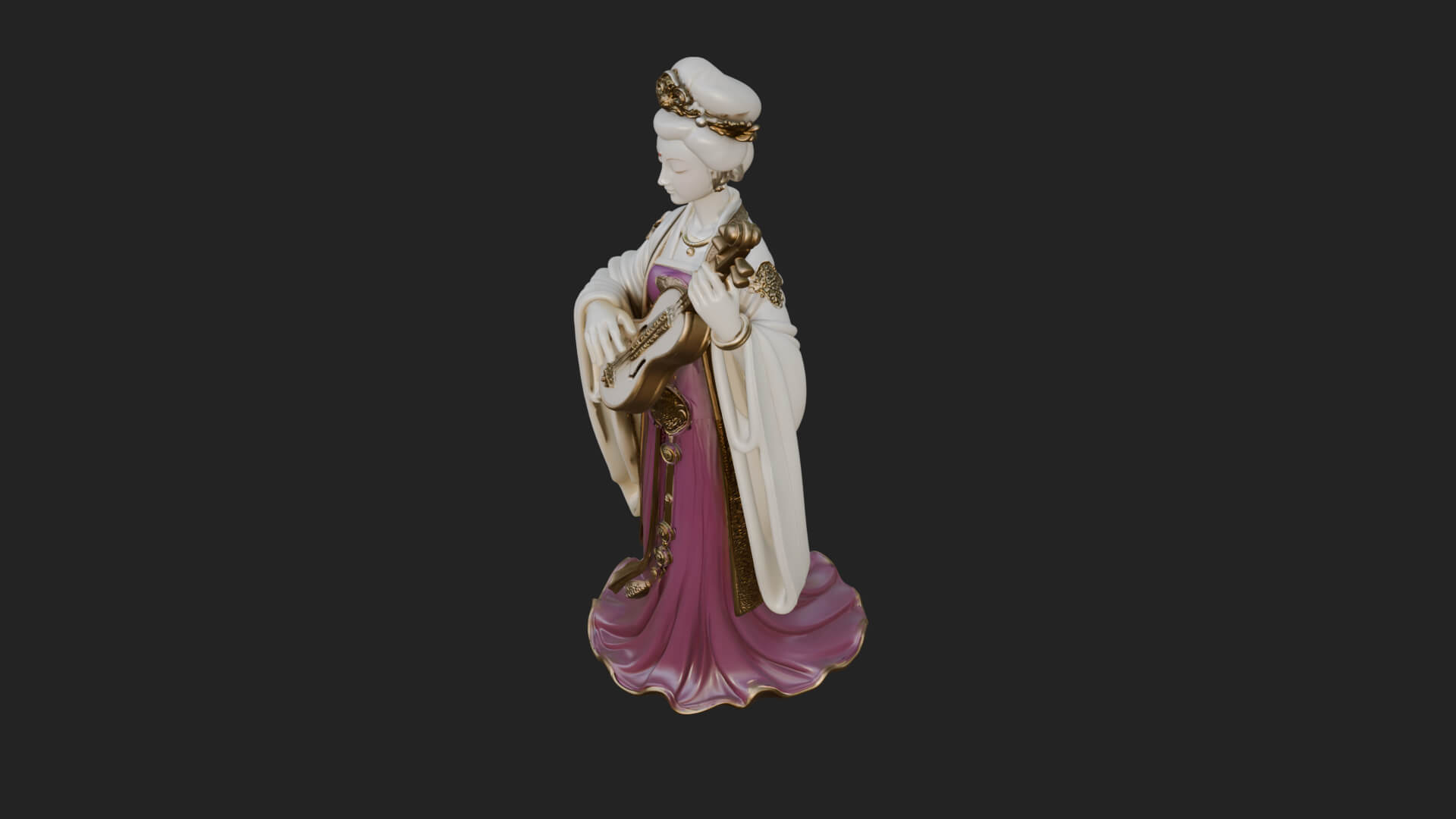 Standing Lute Lady Statue Design 1 3D Print Model 3D Model