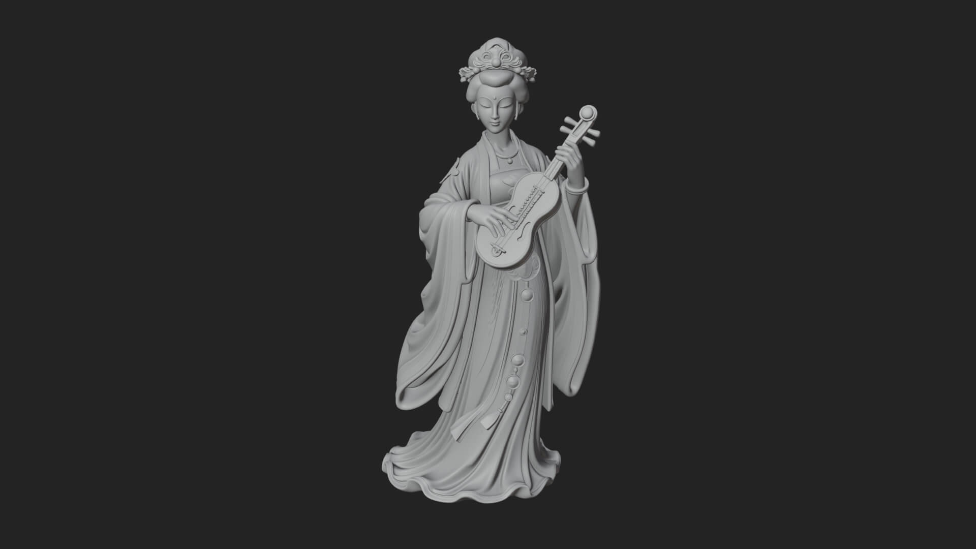 Standing Lute Lady Statue Design 1 3D Print Model 3D Model