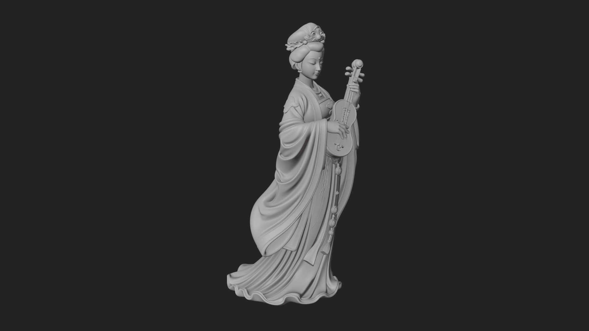 Standing Lute Lady Statue Design 1 3D Print Model 3D Model
