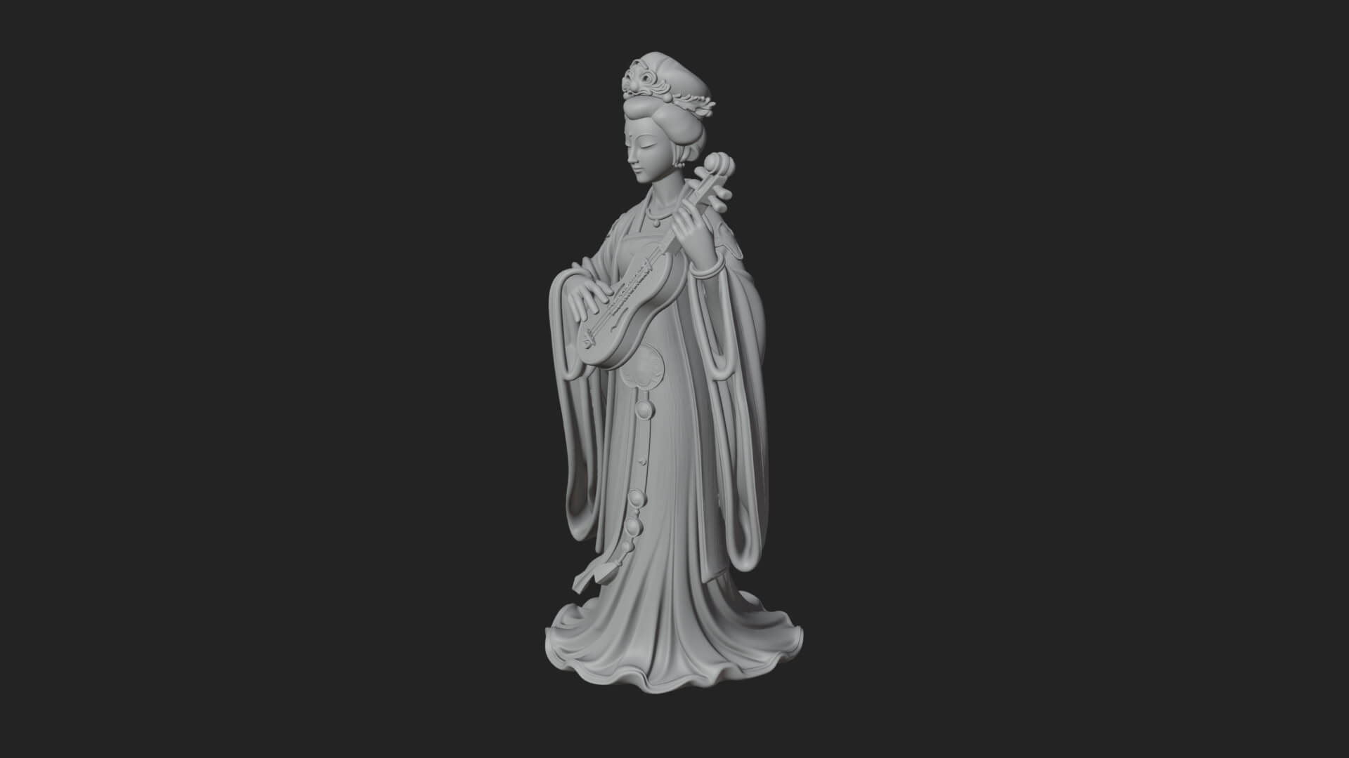 Standing Lute Lady Statue Design 1 3D Print Model 3D Model