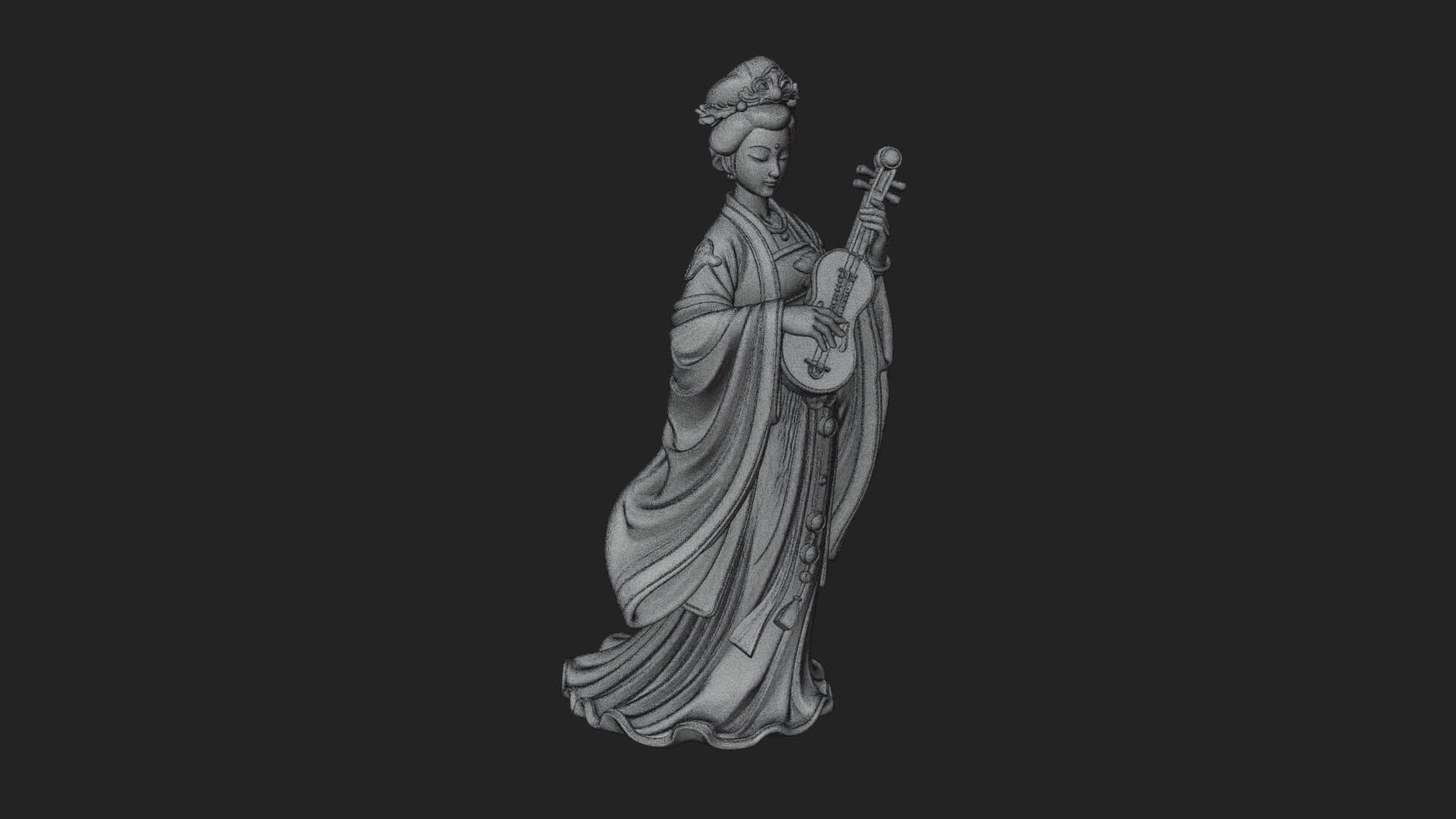 Standing Lute Lady Statue Design 1 3D Print Model 3D Model