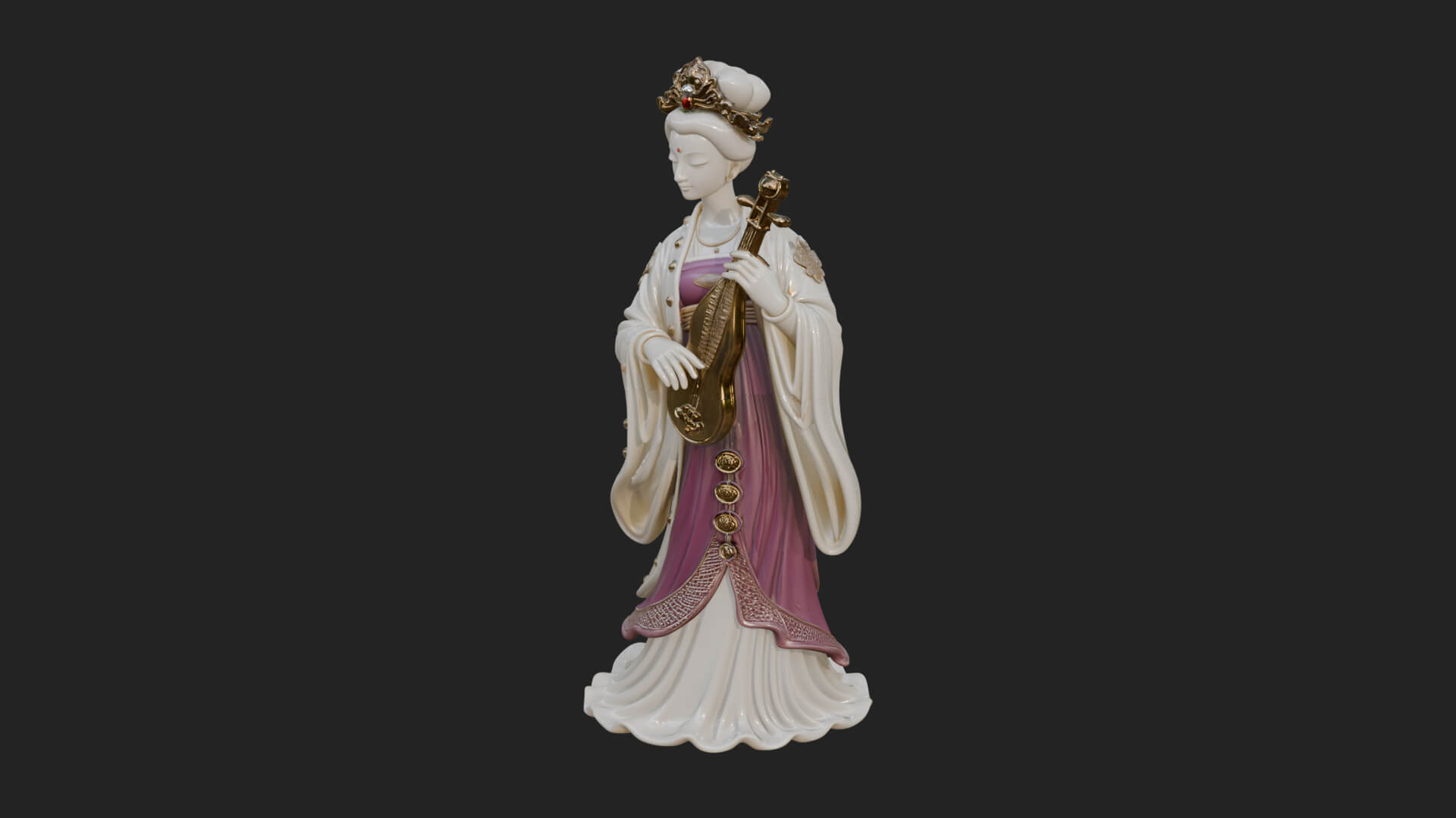 Standing Lute Lady Statue Design 2 3D Print Model 3D Model