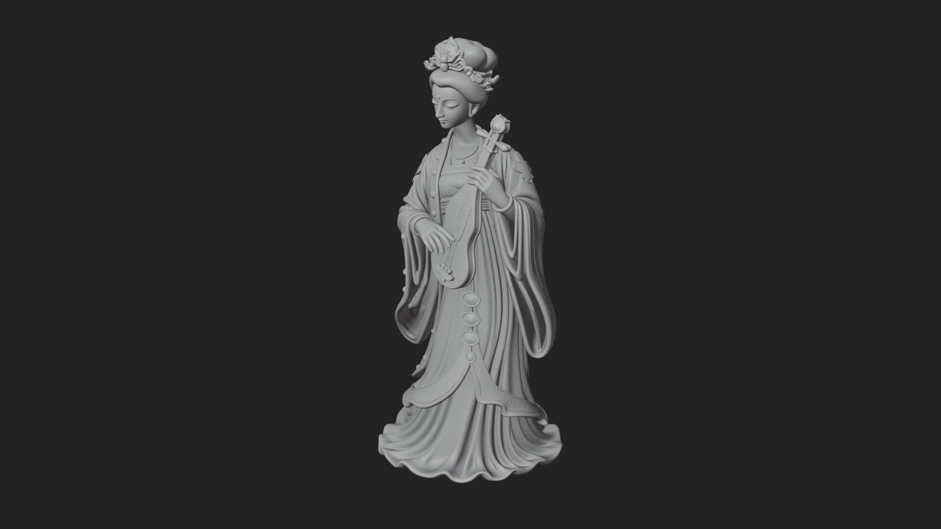 Standing Lute Lady Statue Design 2 3D Print Model 3D Model