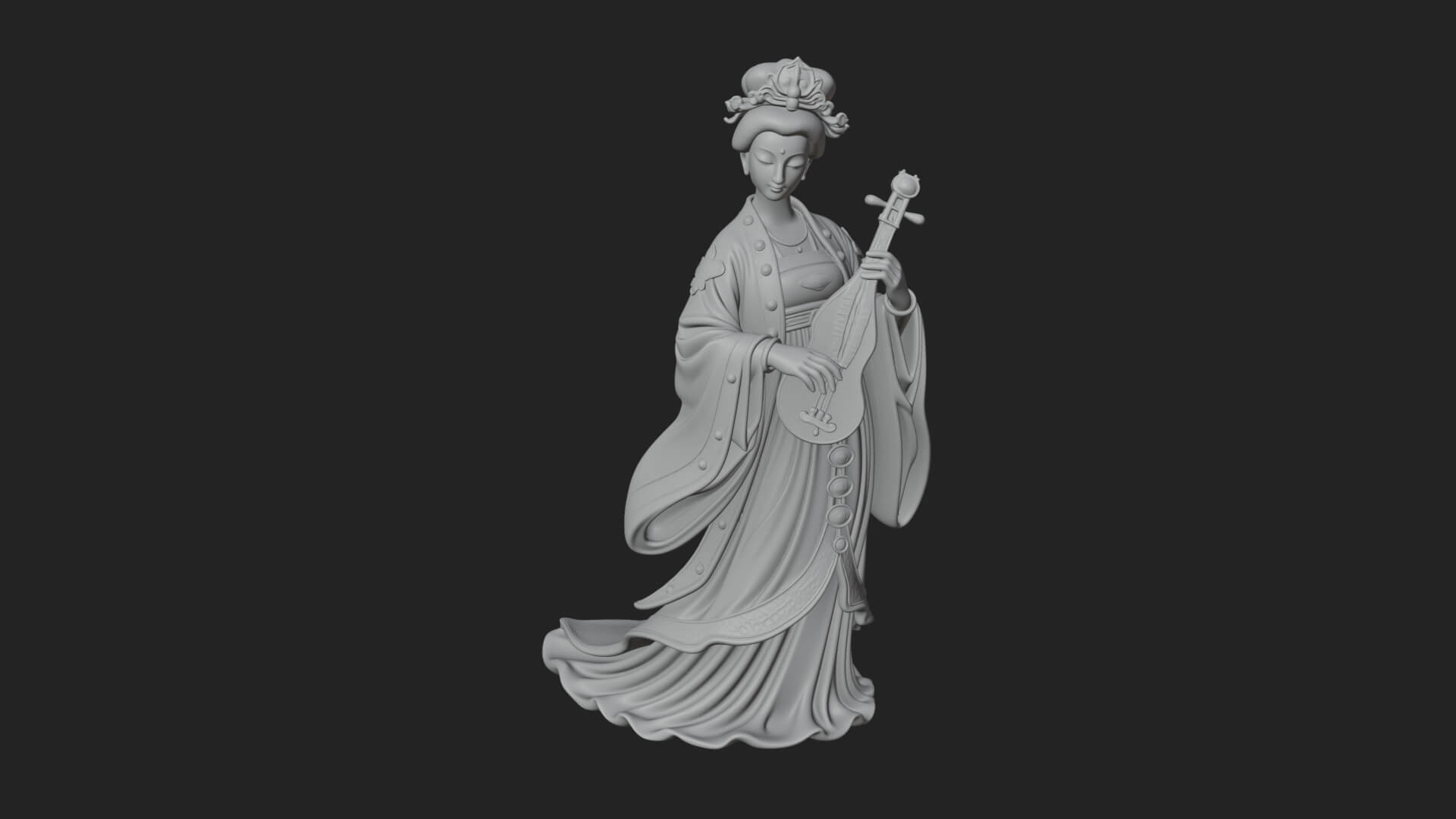 Standing Lute Lady Statue Design 2 3D Print Model 3D Model