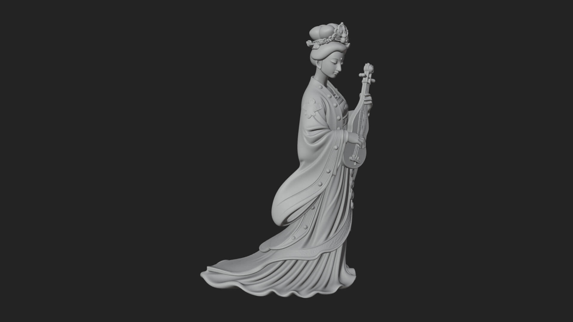Standing Lute Lady Statue Design 2 3D Print Model 3D Model