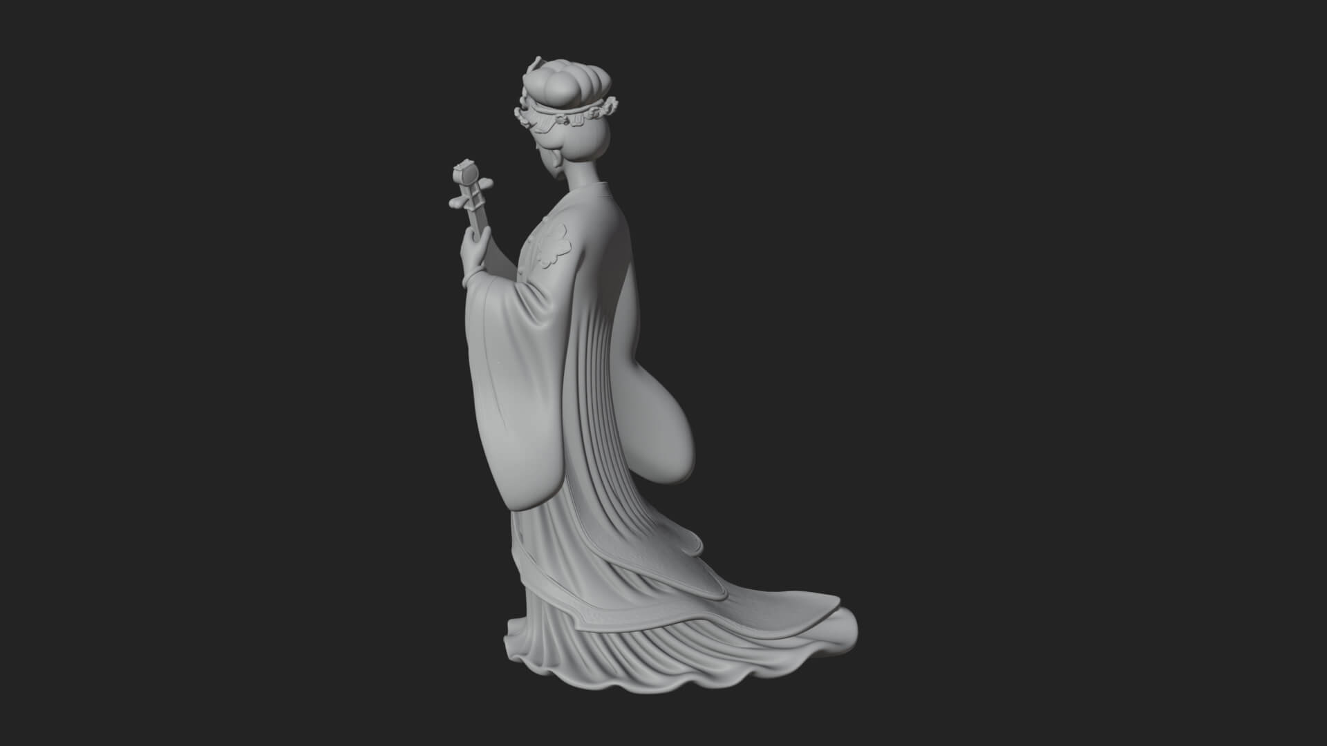 Standing Lute Lady Statue Design 2 3D Print Model 3D Model