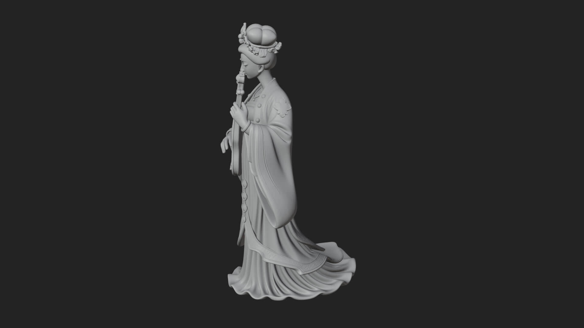 Standing Lute Lady Statue Design 2 3D Print Model 3D Model