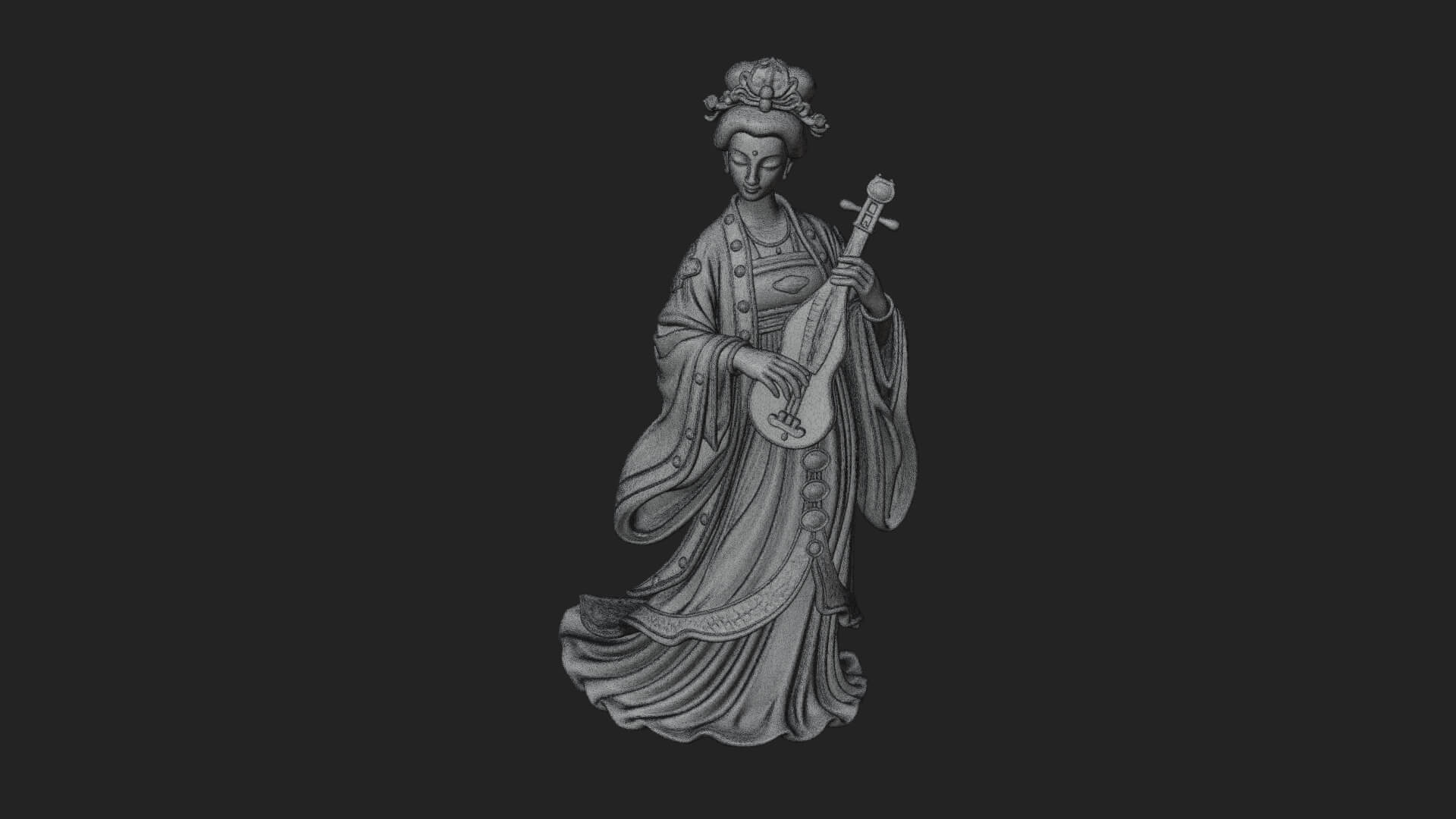 Standing Lute Lady Statue Design 2 3D Print Model 3D Model