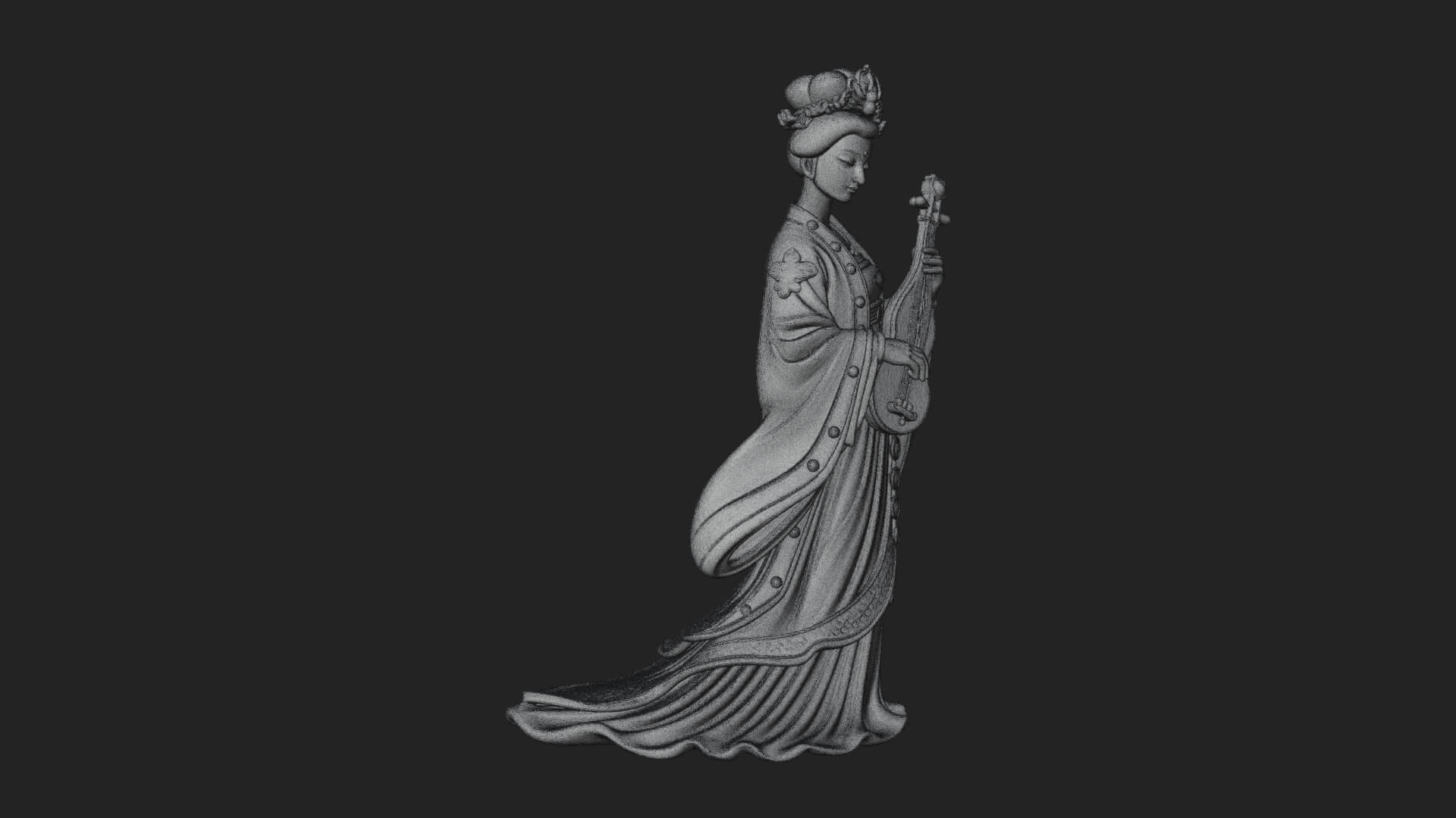Standing Lute Lady Statue Design 2 3D Print Model 3D Model