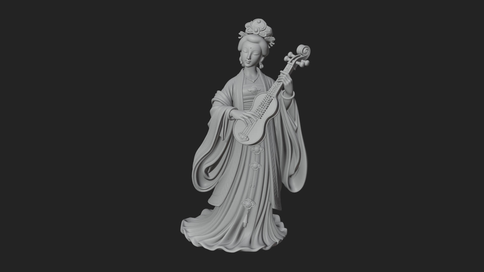 Standing Lute Lady Statue Design 3 3D Print Model 3D Model