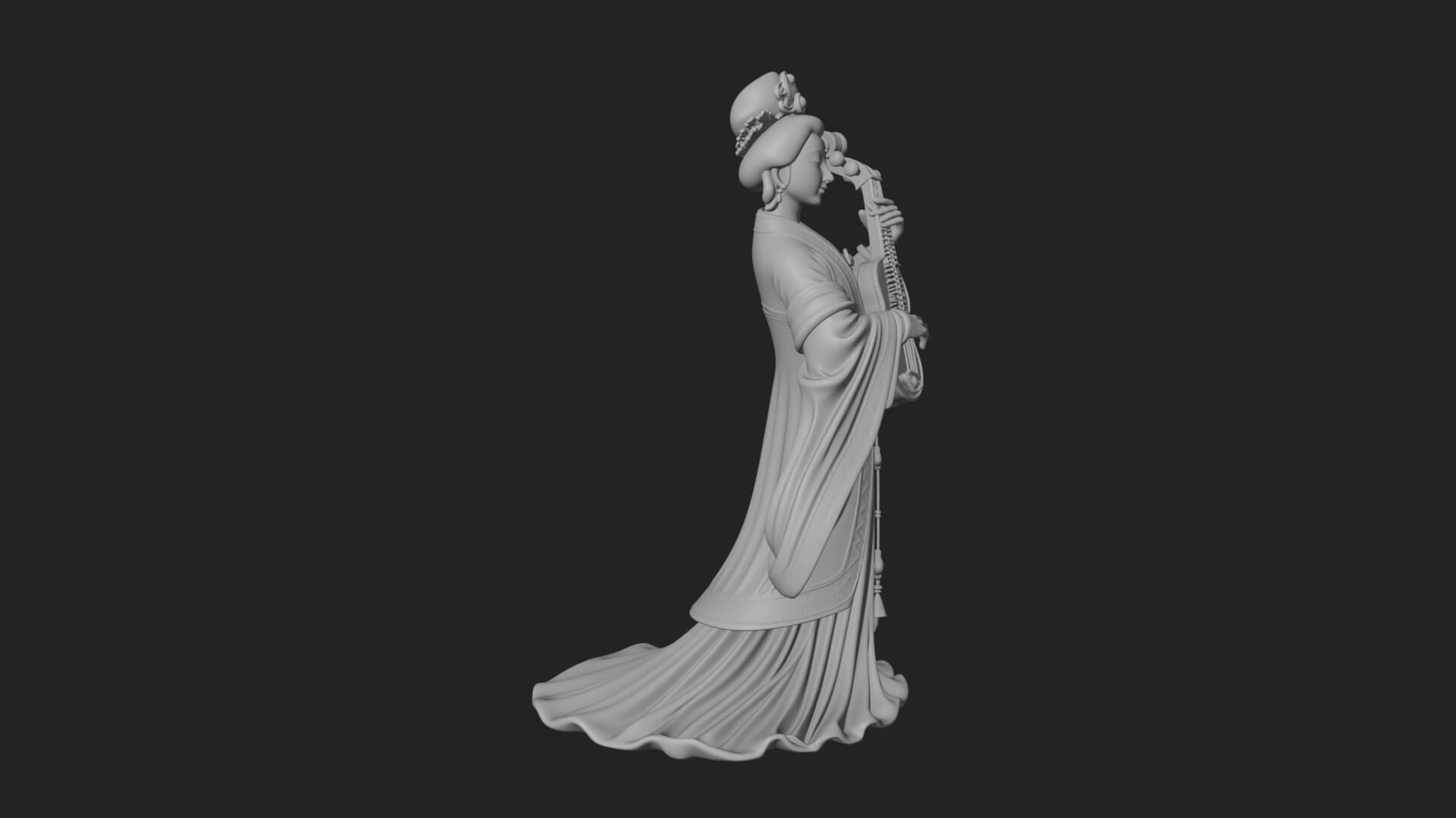 Standing Lute Lady Statue Design 3 3D Print Model 3D Model