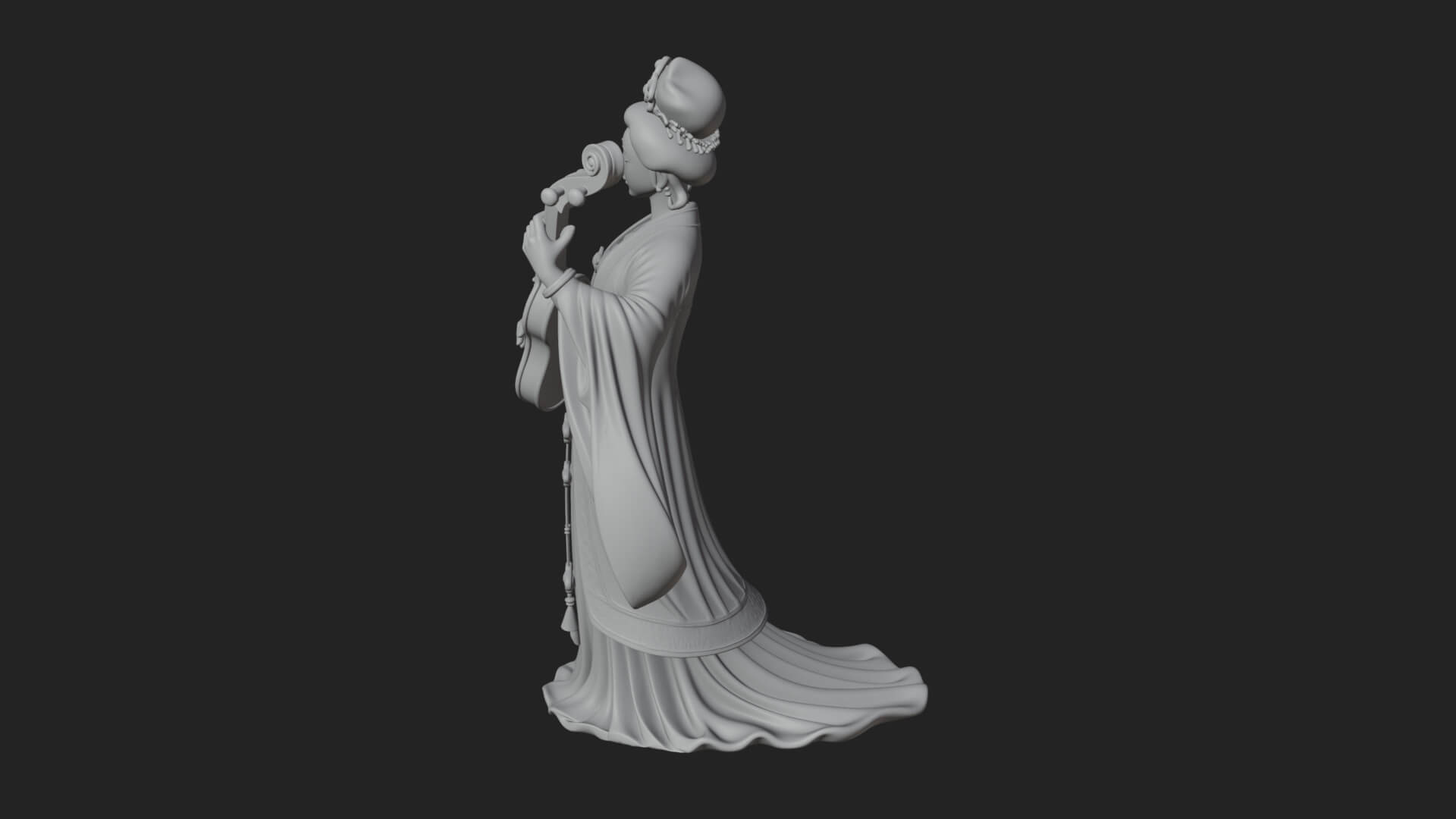 Standing Lute Lady Statue Design 3 3D Print Model 3D Model