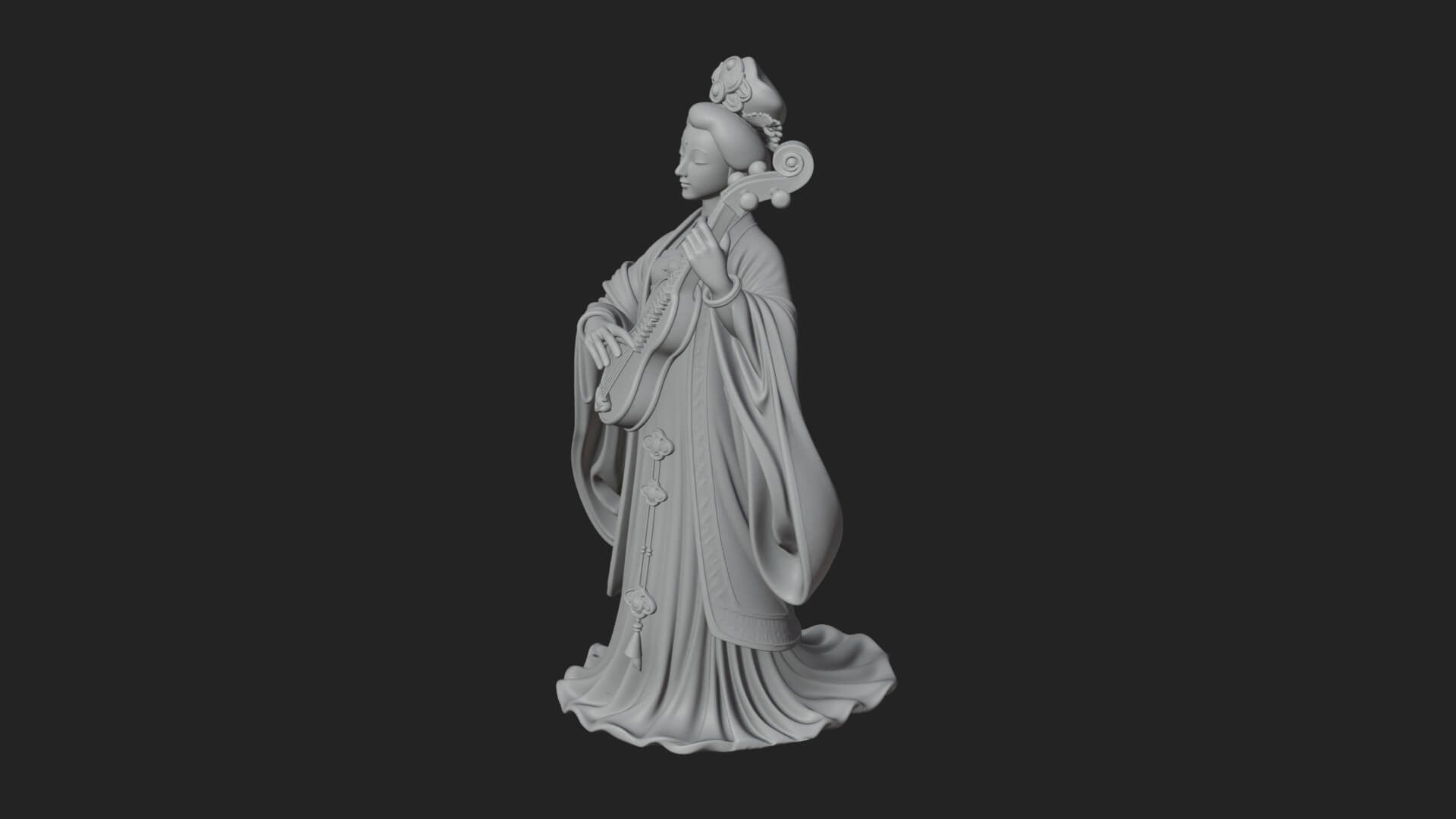 Standing Lute Lady Statue Design 3 3D Print Model 3D Model