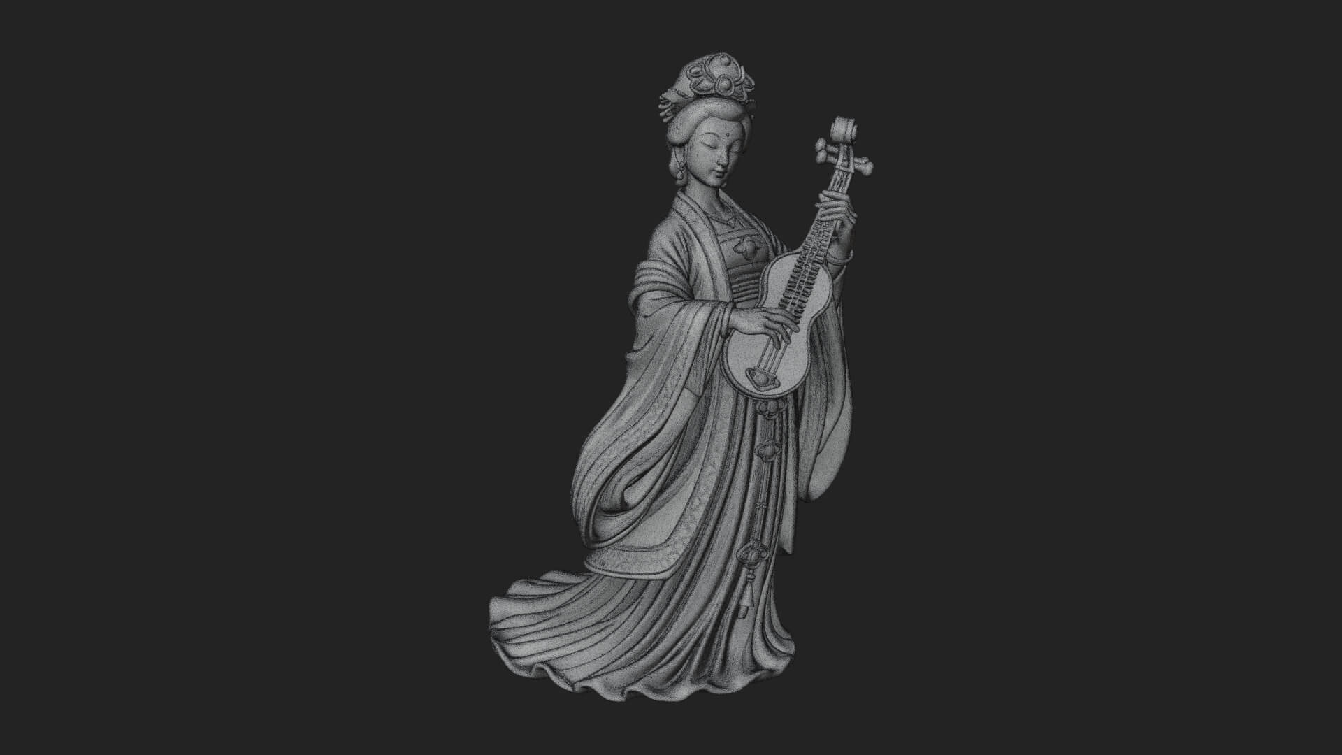 Standing Lute Lady Statue Design 3 3D Print Model 3D Model