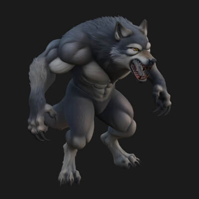 Standing Werewolf Statue Design 5 3D Print Model