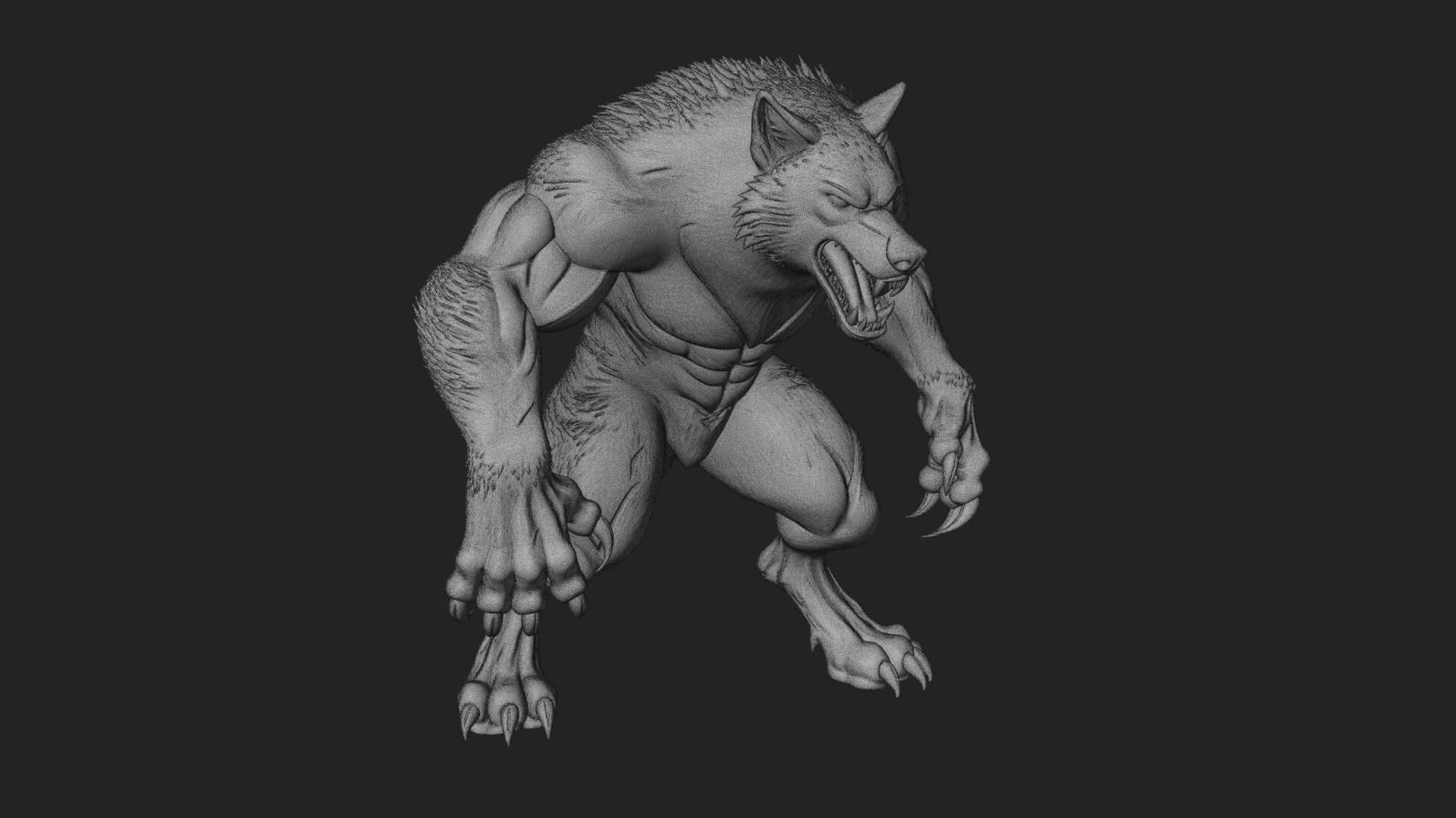 Standing Werewolf Statue Design 6 3D Print Model 3D Model