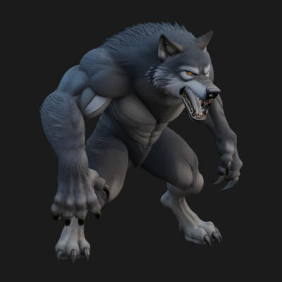 Standing Werewolf Statue Design 6 3D Print Model