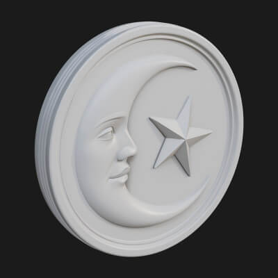 Star Crescent Moon Disc Plaque Design 3 3D Print Model