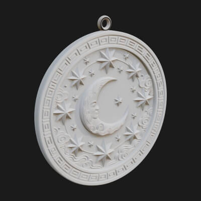 Star Crescent Moon Disc Plaque Design 5 3D Print Model