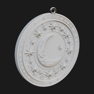 Star Crescent Moon Disc Plaque Design 6 3D Print Model