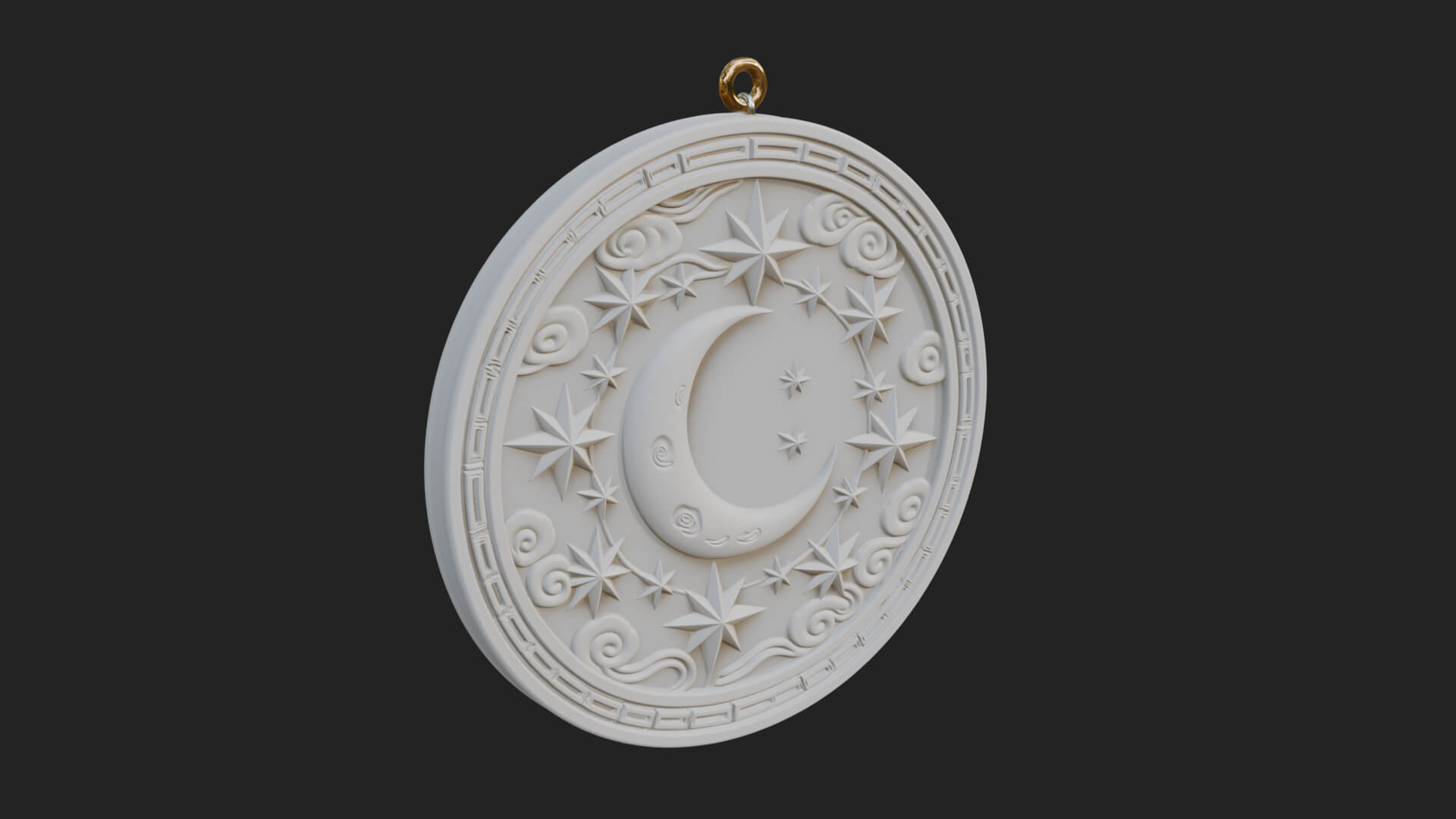 Star Crescent Moon Disc Plaque Design 7 3D Print Model 3D Model