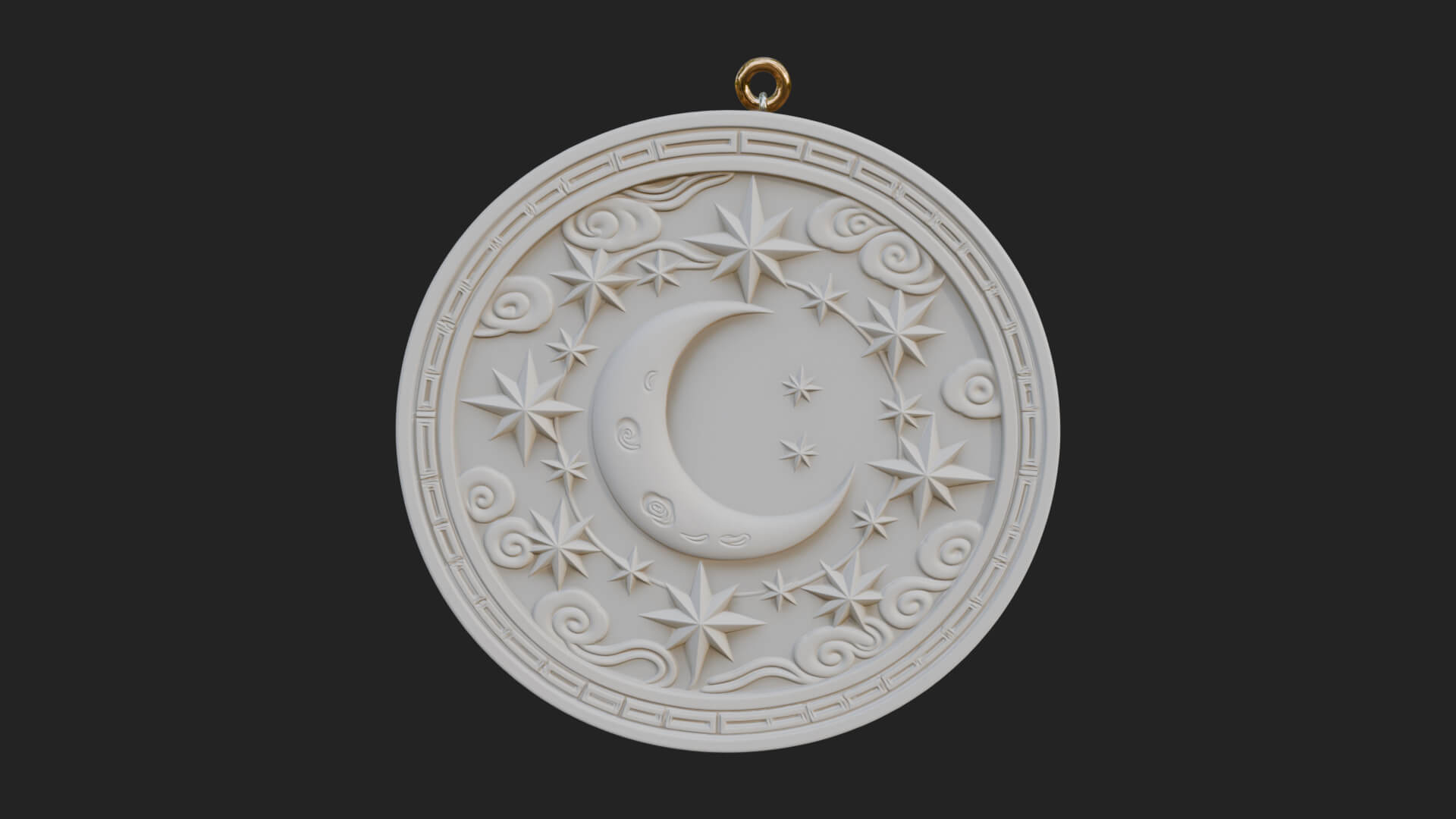 Star Crescent Moon Disc Plaque Design 7 3D Print Model 3D Model