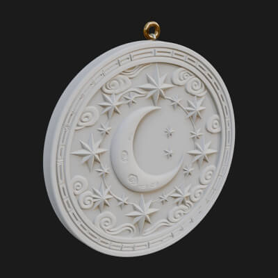 Star Crescent Moon Disc Plaque Design 7 3D Print Model