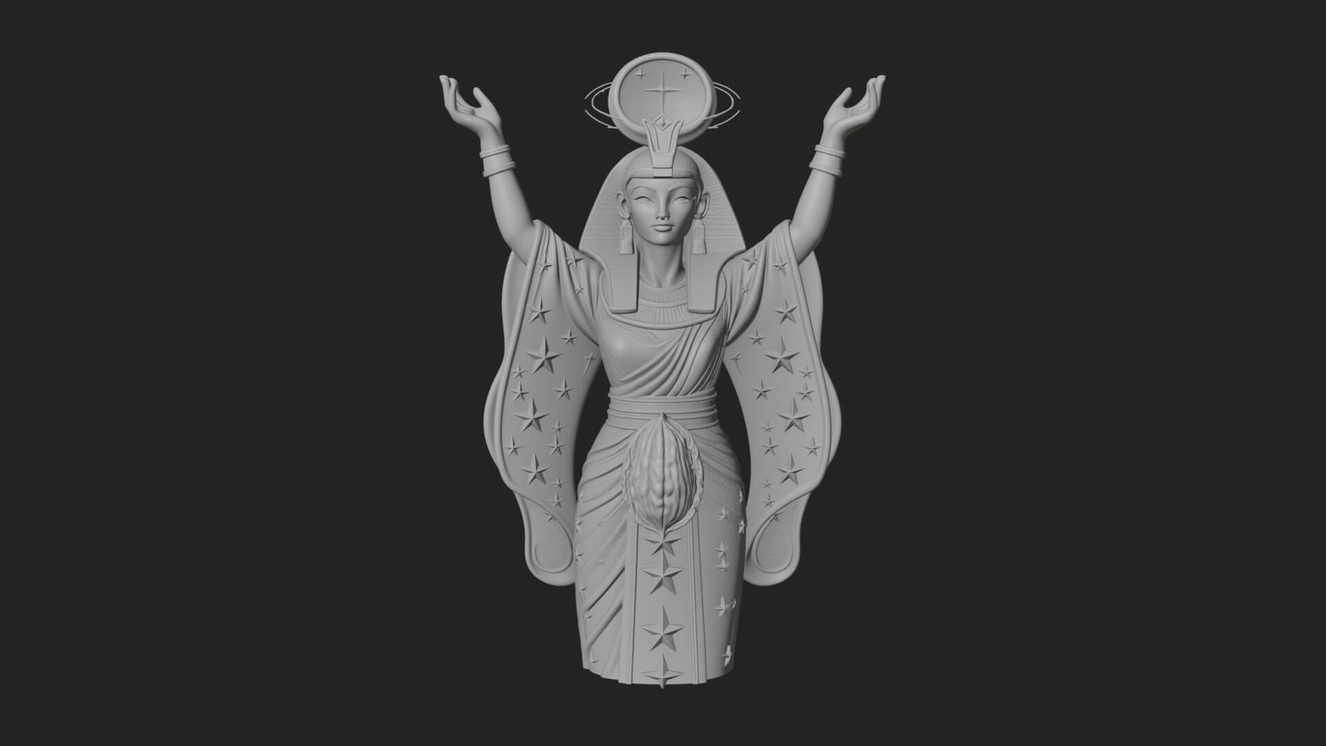 Star Disc Egyptian Goddess Statue Design 4 3D Print Model 3D Model