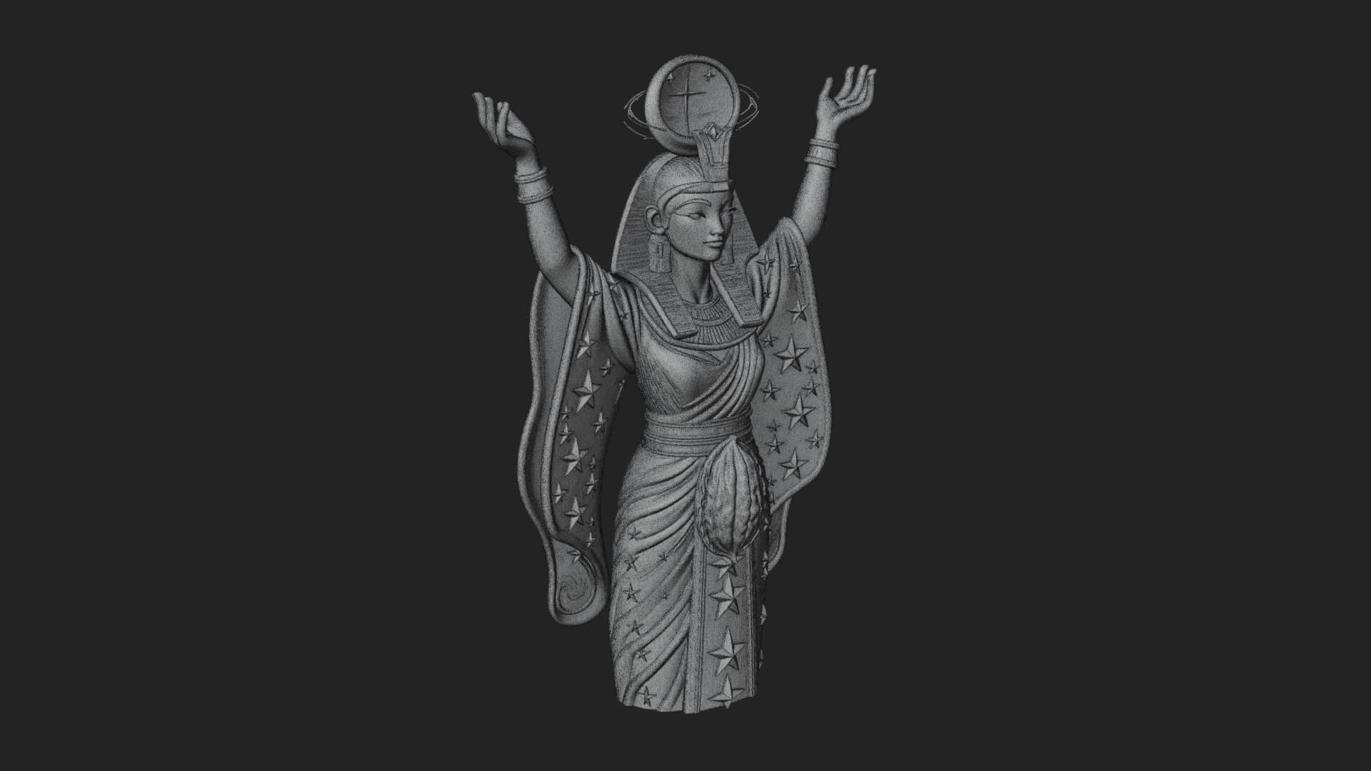 Star Disc Egyptian Goddess Statue Design 4 3D Print Model 3D Model