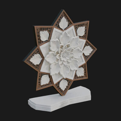 Star Framed Flower Plaque Design 2 3D Print Model