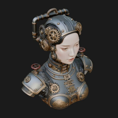 Steampunk Clockwork Head Bust Design 1 3d Print Model