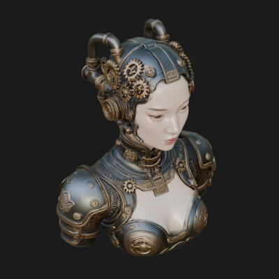 Steampunk Clockwork Head Bust Design 2 3D Print Model