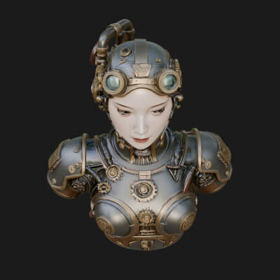 Steampunk Clockwork Head Bust Design 3 3D Print Model