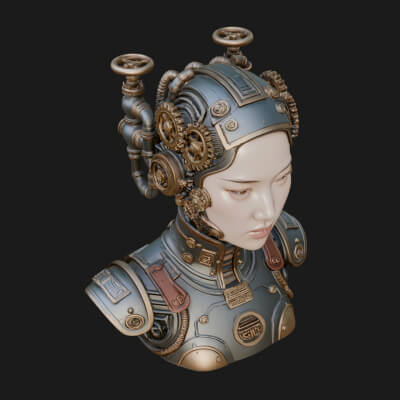 Steampunk Clockwork Head Bust Design 4 3D Print Model