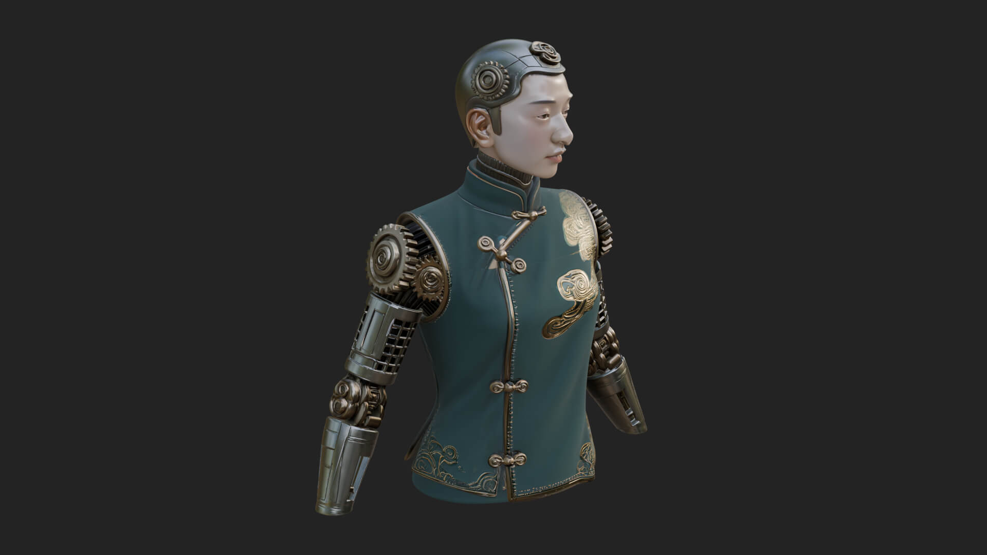 Steampunk Cyborg Man Bust Design 1 3D Print Model 3D Model