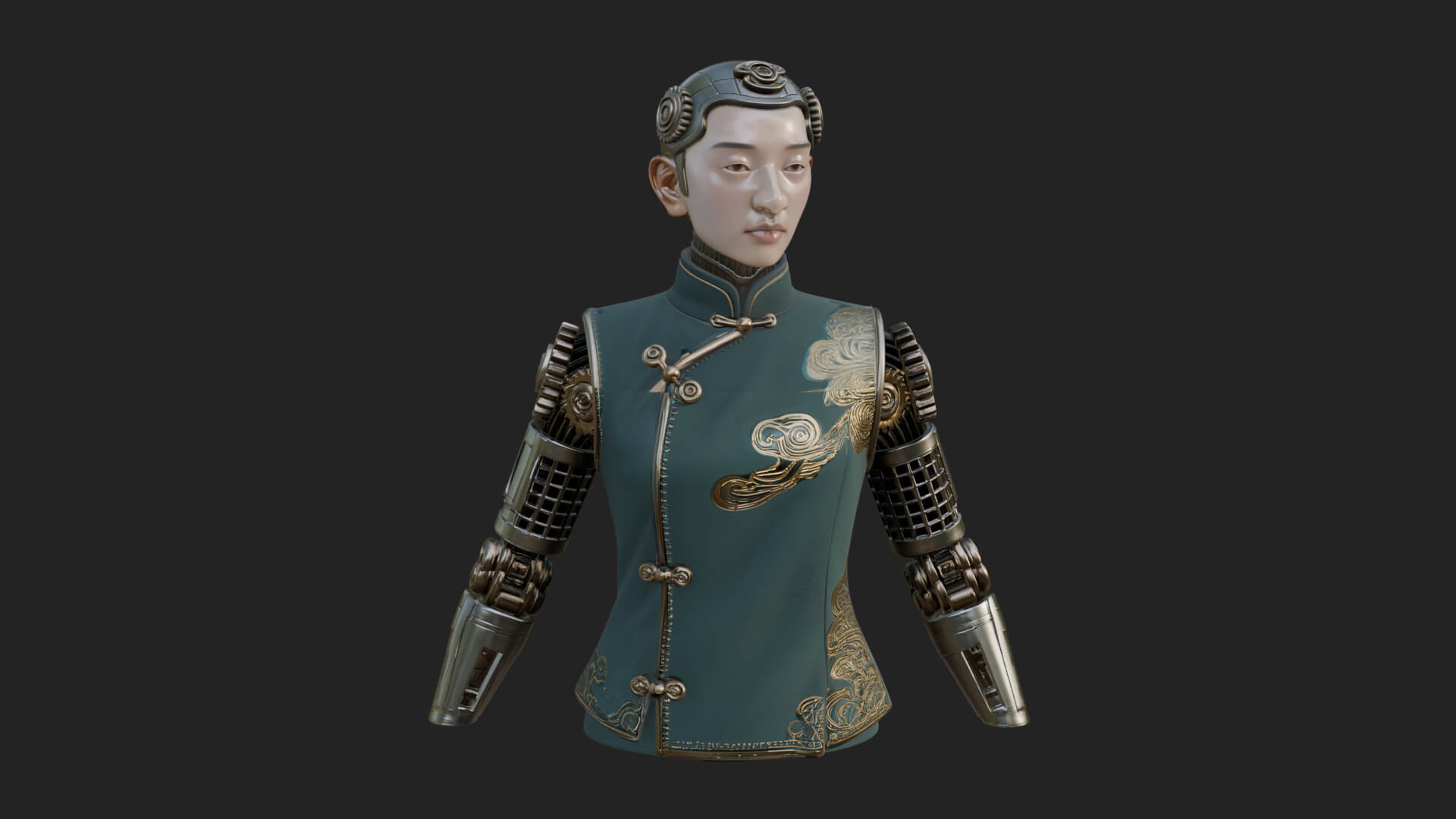 Steampunk Cyborg Man Bust Design 1 3D Print Model 3D Model