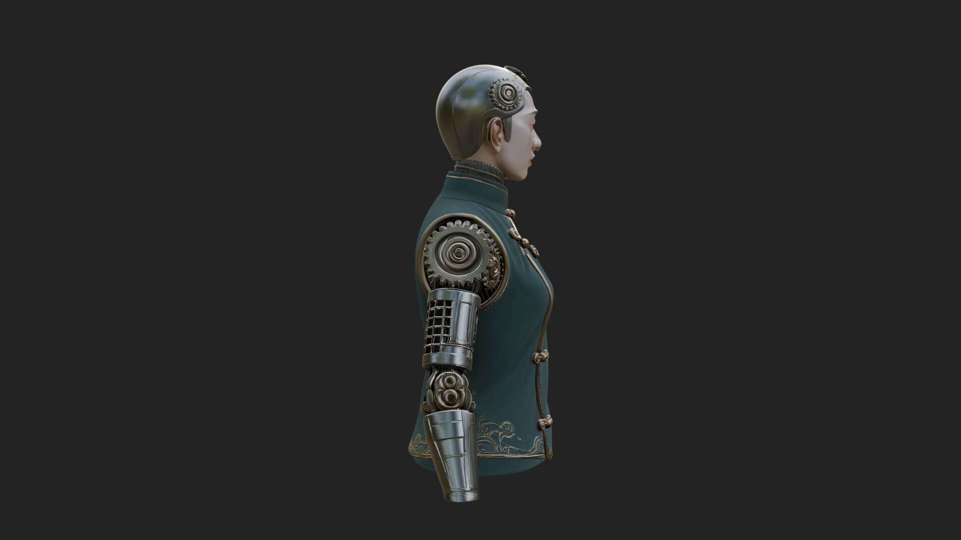 Steampunk Cyborg Man Bust Design 1 3D Print Model 3D Model