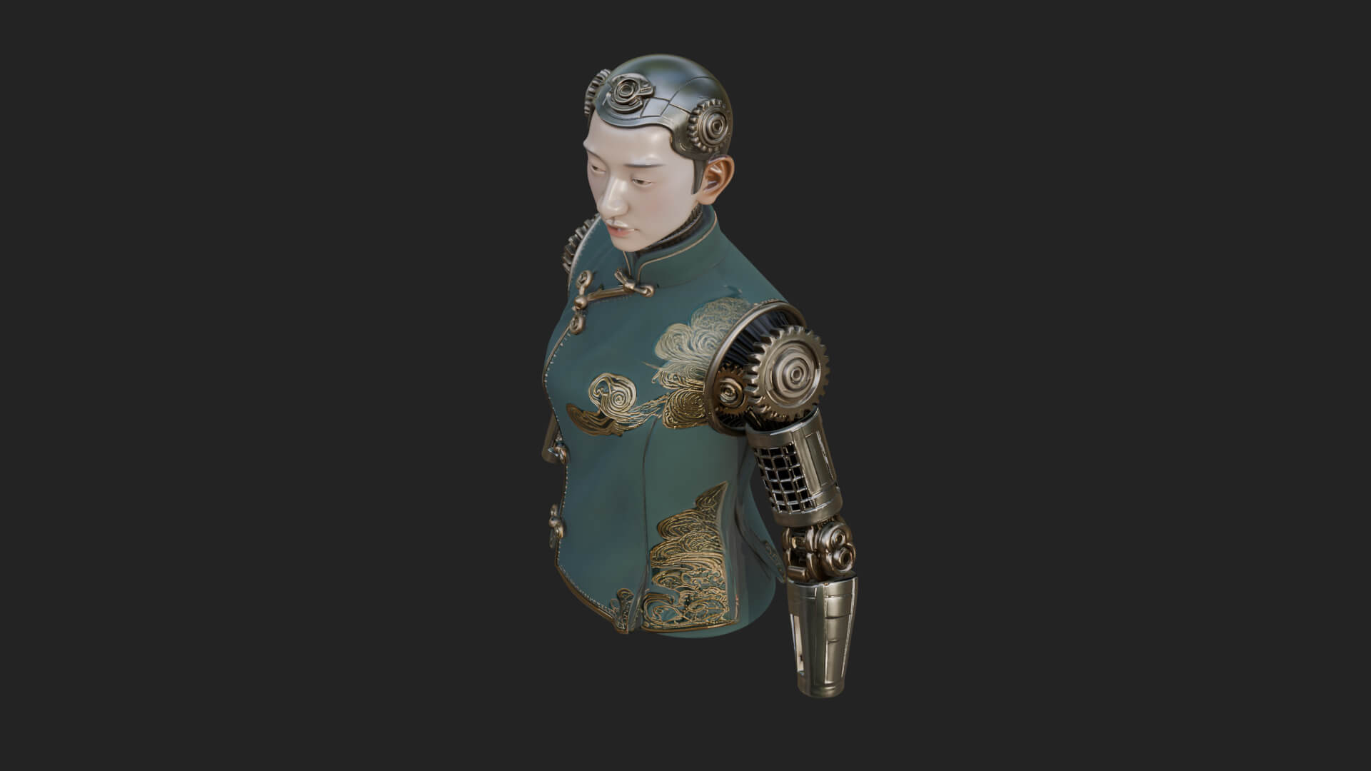 Steampunk Cyborg Man Bust Design 1 3D Print Model 3D Model