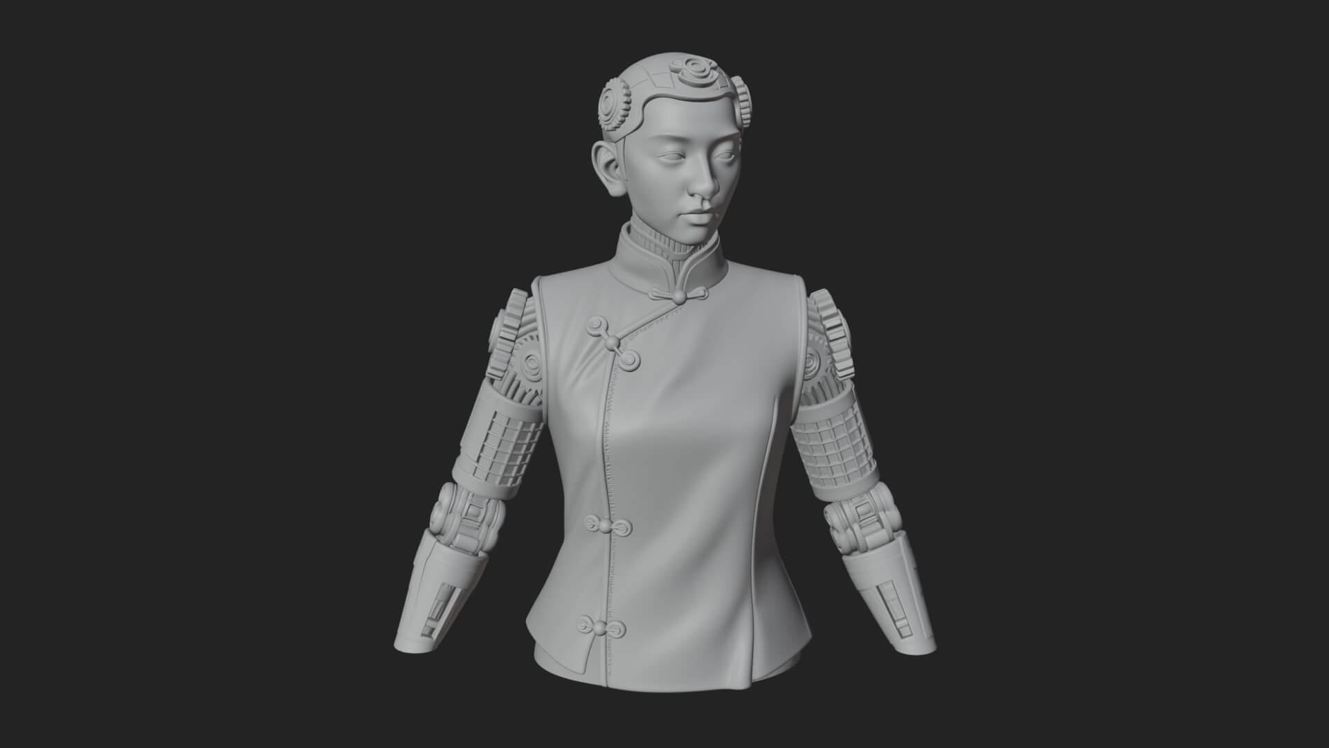 Steampunk Cyborg Man Bust Design 1 3D Print Model 3D Model