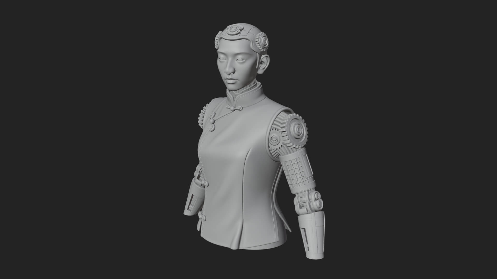 Steampunk Cyborg Man Bust Design 1 3D Print Model 3D Model