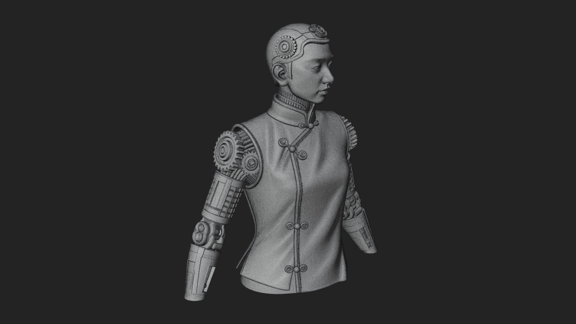 Steampunk Cyborg Man Bust Design 1 3D Print Model 3D Model