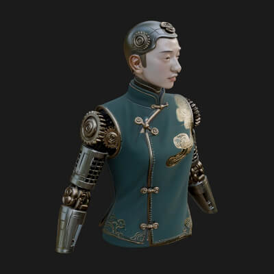 Steampunk Cyborg Man Bust Design 1 3D Print Model