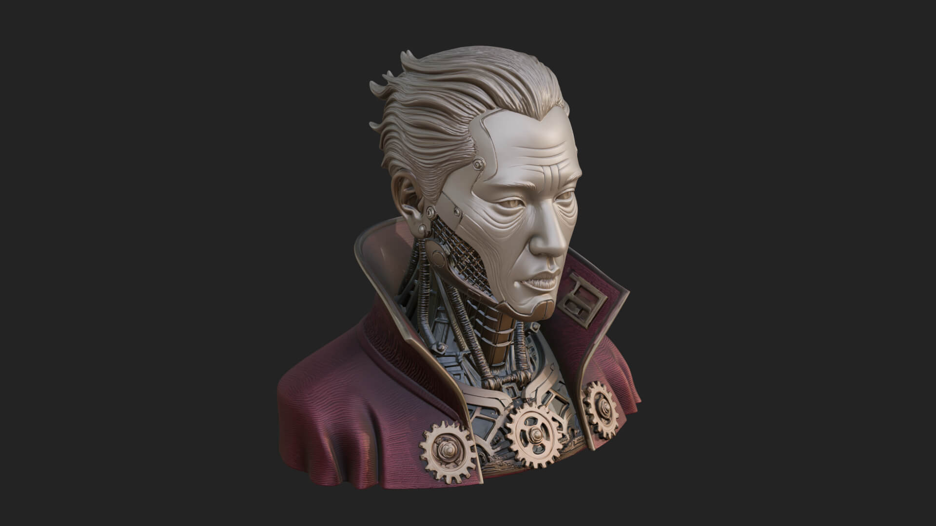 Steampunk Cyborg Man Bust Design 10 3D Print Model 3D Model