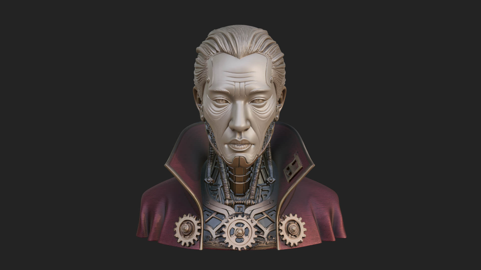 Steampunk Cyborg Man Bust Design 10 3D Print Model 3D Model