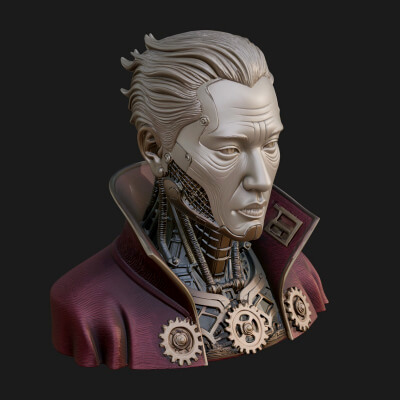 Steampunk Cyborg Man Bust Design 10 3D Print Model