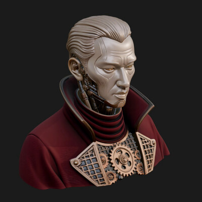 Steampunk Cyborg Man Bust Design 11 3D Print Model